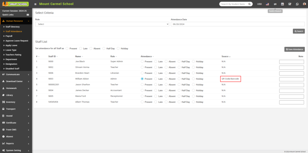 How do faculty members mark attendance on AMS Veltech